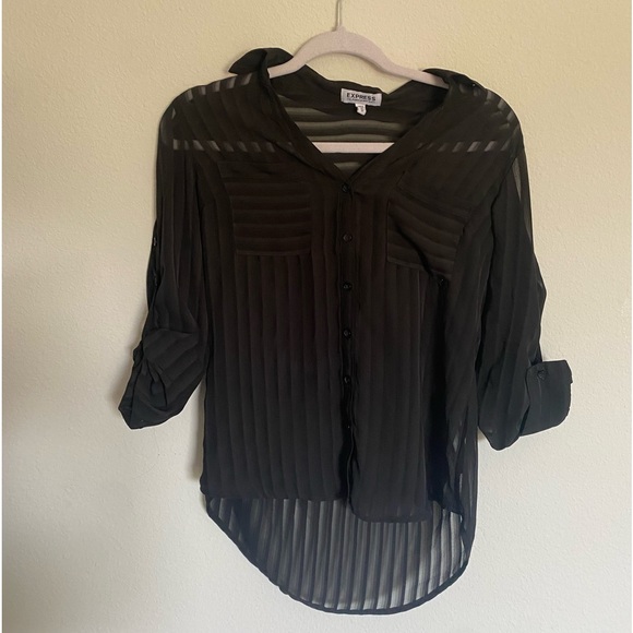 Express black long sleeve 2 pockets blouse size XS lightweight button down - Picture 1 of 8